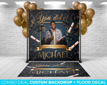 BACKDROP + FLOOR DECAL, Graduation Backdrop Floor decal Decor, custom backdrop and matching floor decal Graduation Decor floor decal