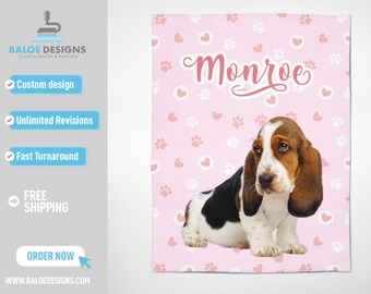 Personalized pet blanket, custom dog photo blanket with name, dog face cat picture blanket, pet lover gifts and dog dad gifts Pet gift photo