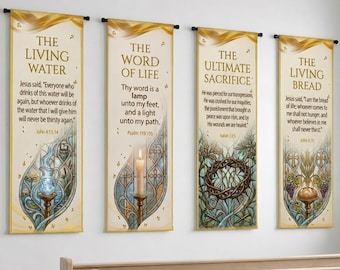 Church Banner Set of 4, Custom Church Banners, Sanctuary Decor, Worship Display, Christian Church Decorations, Vinyl or Fabric Banners Bible