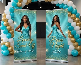 BANNER SET, 2 Retractable Banners, Prom Send Off Decor, Prom Night Party Custom Banners, Graduation Welcome Sign, Photo Board Backdrop