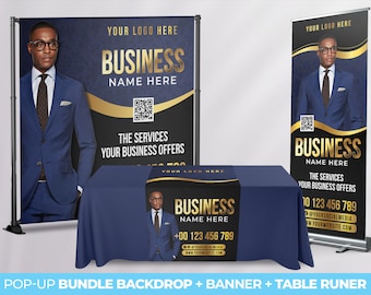 POP UP BUNDLE, Custom Retractable Banner, Backdrop, Table Runner, Pop Up shop, Trade Show Package Roll up Banner Table Throw business bundle