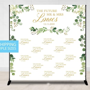 Step and Repeat, Wedding Photo Backdrop, Gold Greenery Botanical Step and Repeat, Wedding Backdrop, Bridal Shower Step and Repeat Custom
