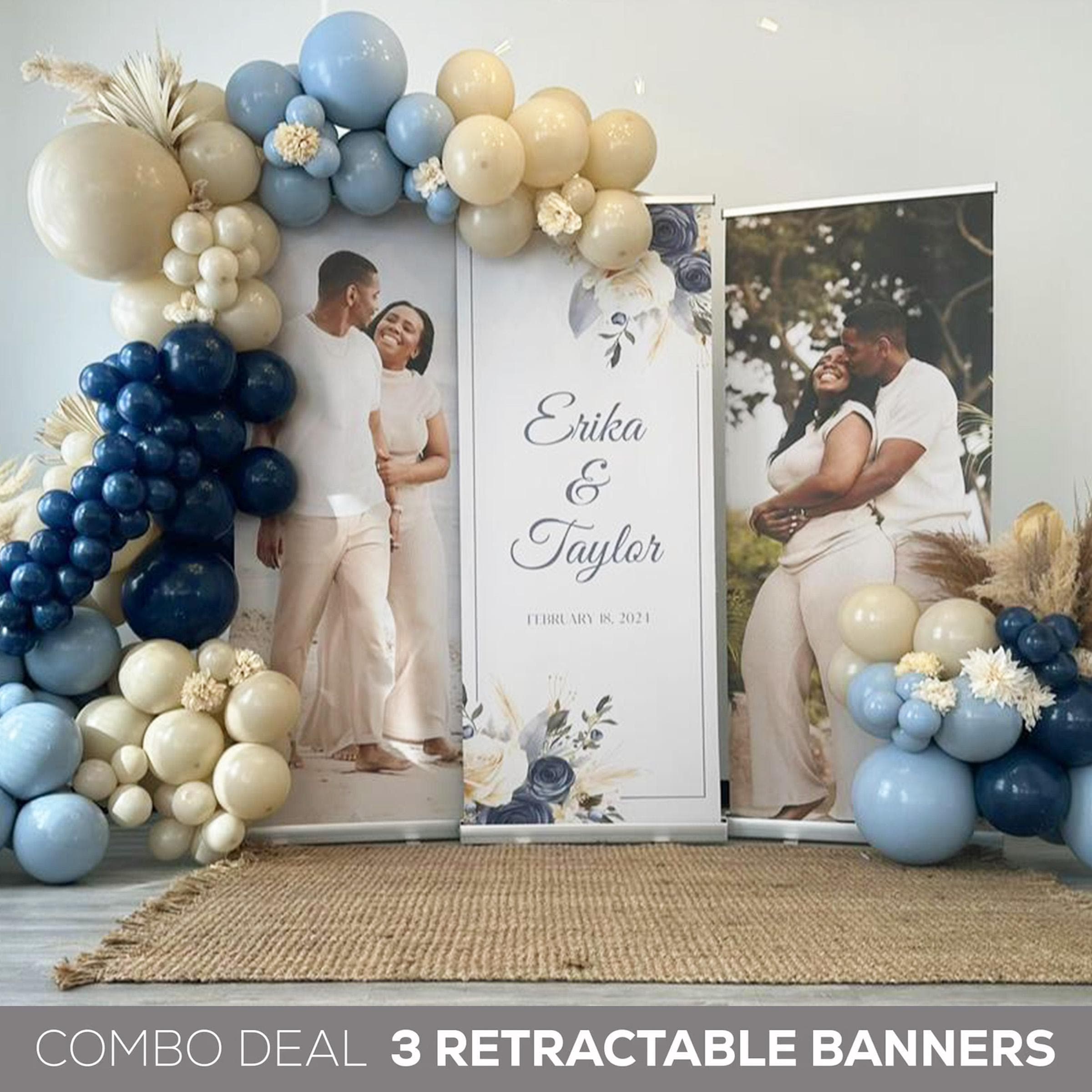 COMBO BANNER SET, 3 Retractable Banners, Custom Banners, Birthday, Wedding, Welcome Sign, 3 Banners, Custom Roll Up Banner Stand, Banner