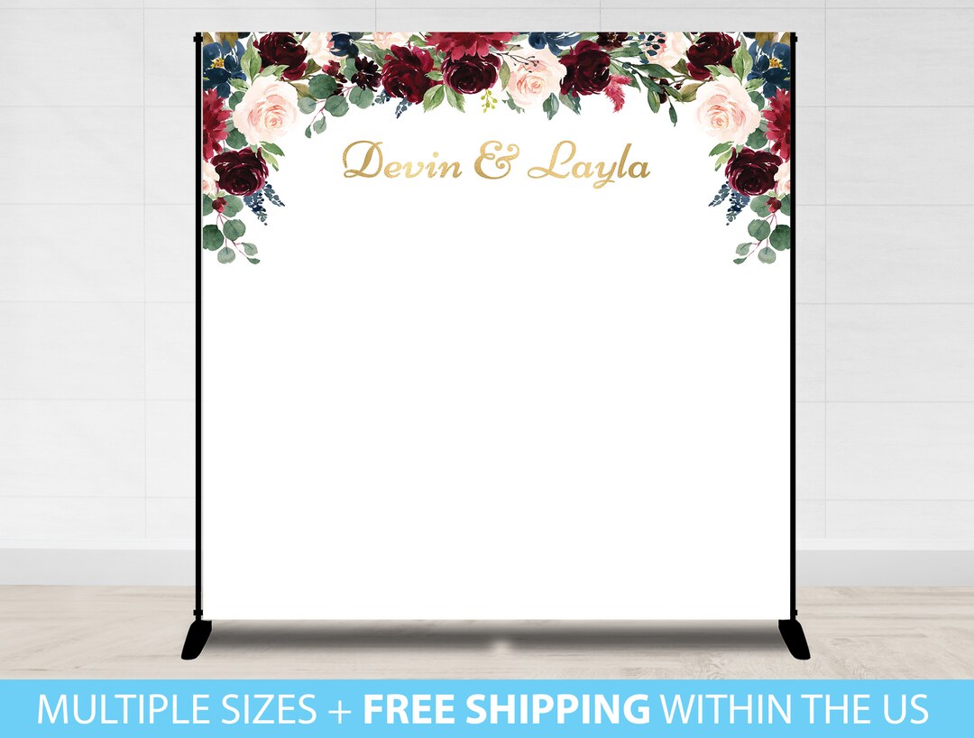 Step and Repeat, Wedding Photo Backdrop Banner, Gold Floral Burgundy