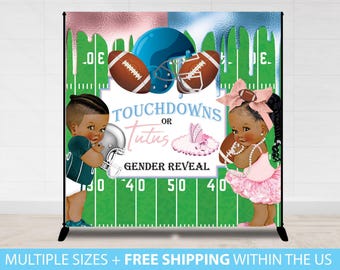 Gender Reveal Baby Shower Touchdowns and Tutus, Team boy Team Girl Football Backdrop Baby shower Party Footballs Tutus Cheer bows backdrop
