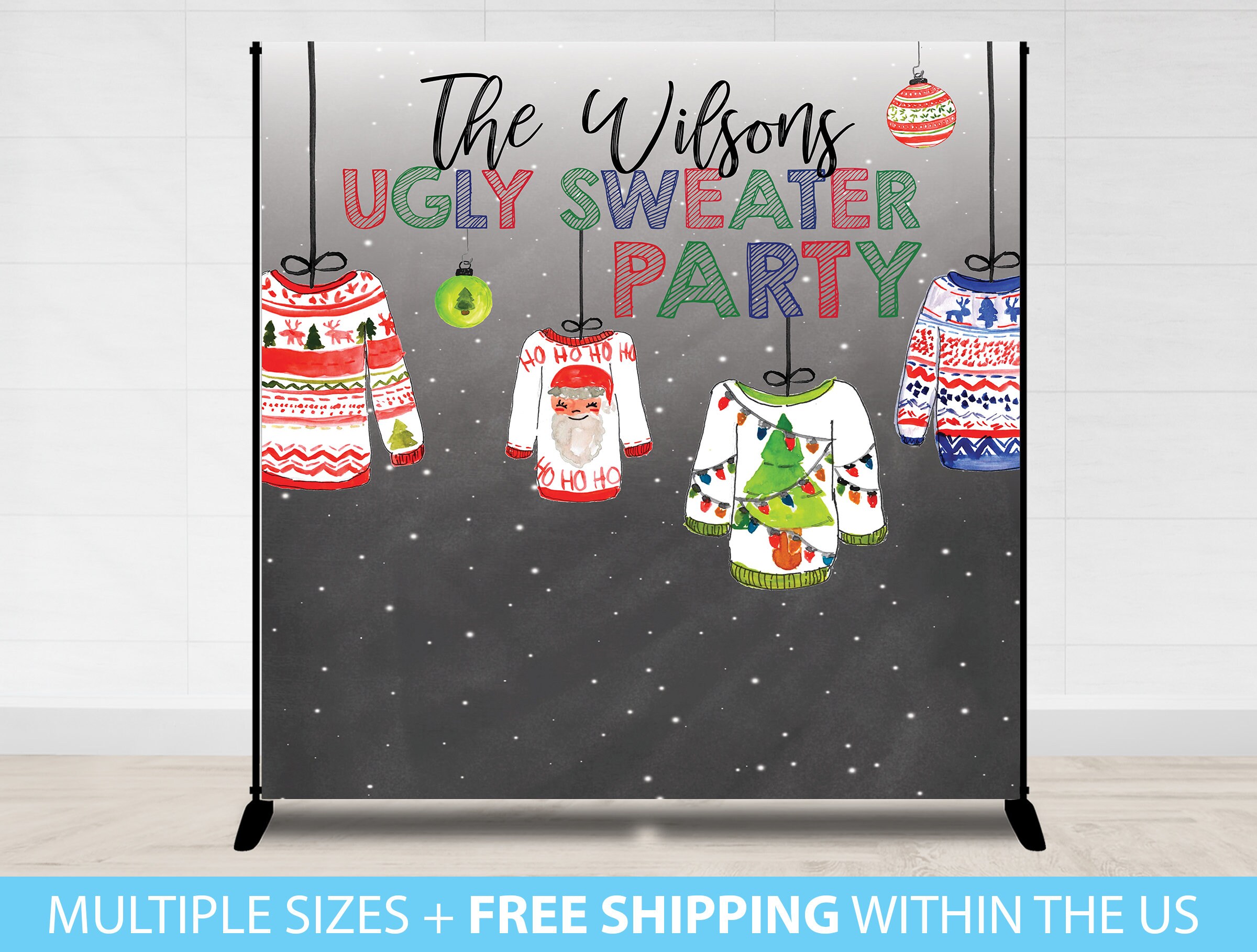 Ugly Sweater Backdrop Banner Ugly Sweater Winter Christmas Party Backdrop Banner Step and Repeat Photo Booth background Ugly