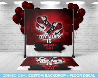 BACKDROP + FLOOR DECAL, custom sneaker ball backdrop and matching floor decal. Sneaker Ball Birthday Backdrop  floor decal, Sneaker Ball
