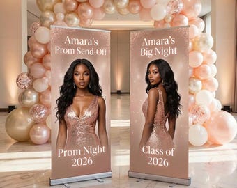BANNER SET, 2 Retractable Banners, Prom Send Off Decor, Prom Night Party Custom Banners, Graduation Welcome Sign, Photo Board Backdrop