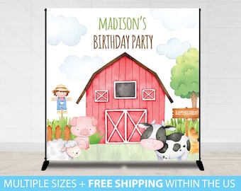 Farm Birthday Backdrop, Barnyard Farm Birthday Party Custom Photo Birthday Backdrop, Farm Animals Birthday Decor Party Birthday Girl Boy