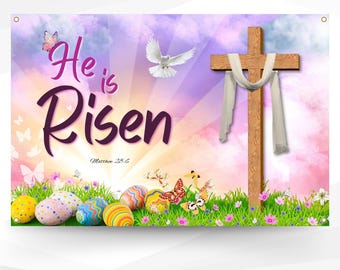 Easter Banner, He is Risen, Outdoor & Indoor Vinyl Banner, Church Easter Banner, Easter Decor, Happy Easter, He is Risen Vinyl Banner