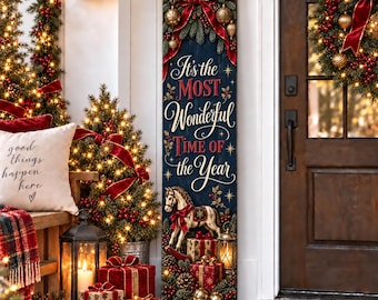 Christmas Porch Sign, Most wonderful time of the year, Outdoor Welcome Sign, Merry Christmas Porch Leaner, Front Door Decor Holiday Xmas