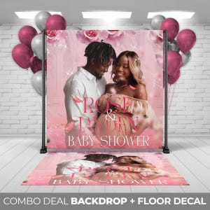Backdrop + Floor decal, Custom Baby Shower Backdrop Floor Decal, Baby Shower Pink Girl Party Banner Decor, shower Decoration, Printed Signs