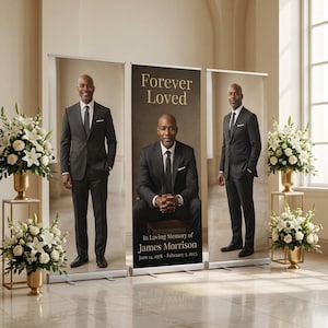 3 Retractable Memorial Banners Set, Funeral Photo Display, Celebration Life Backdrop, Custom Memorial Banner Stand, Remembrance Welcome Sign