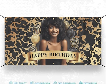 Custom Birthday Banner, Personalized Happy Birthday Sign with Name, Age & Picture, Vinyl Party Decoration, Birthday Backdrop Indoor Outdoor