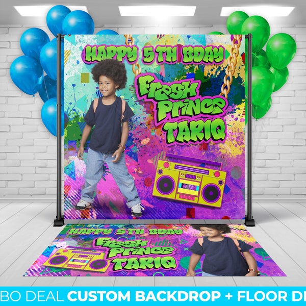 BACKDROP + FLOOR DECAL, Birthday Party Decor, Kids Theme backdrop, 80s 90s theme graffiti birthday Decor Prince Backdrop, Retro Party themed