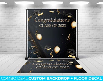 BACKDROP + FLOOR DECAL, Graduation custom backdrop and matching floor decal, Graduation Decor Backdrop Prom floor decal Banner Class of 2023