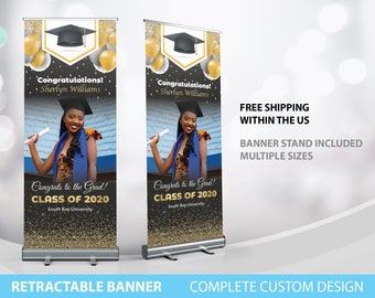 Graduation Retractable Banner, Class of 2021 Banner, Graduation Banner, Custom Roll Up Banner Stand, Congrats to the Grad Graduation sign