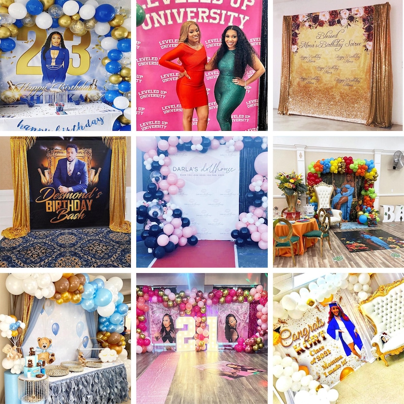 Custom Backdrop Banner, Complete Custom Design, Birthday Party Banner, Event Decor Sign, Photo Booth Backdrop, Background, Step and Repeat image 2