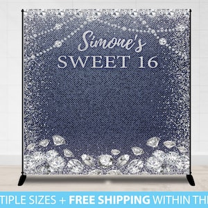 Backdrop Banner, Diamonds and Denim, Sweet 16 Birthday, Denim and Diamonds Step Repeat, Birthday Backdrop, Denim Diamonds, prom backdrop