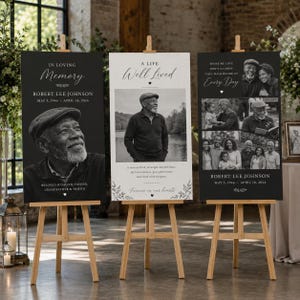 Memorial Foam Board Bundle, Set of 3, Personalized Funeral Signs, Celebration of Life Photo Boards, In Loving Memory Display Welcome Sign