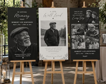 Memorial Foam Board Bundle, Set of 3, Personalized Funeral Signs, Celebration of Life Photo Boards, In Loving Memory Display Welcome Sign