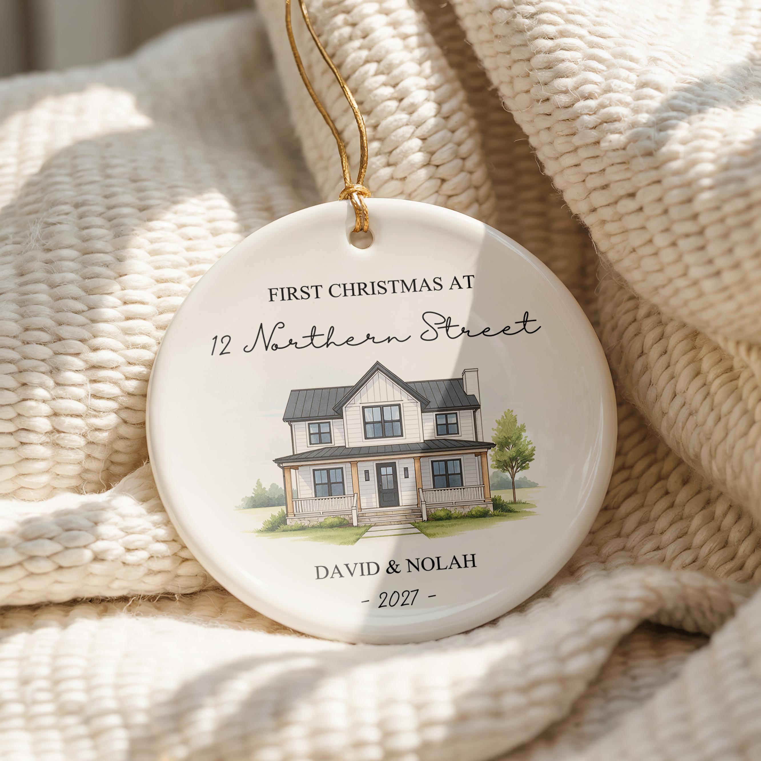 Custom Home Christmas Ornament, Personalized Watercolor House Ornament, Housewarming Custom Holiday Gift, Custom New First. Home Ornament