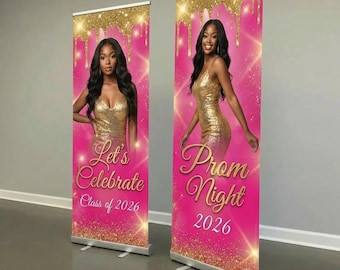 BANNER SET, 2 Retractable Banners, Prom Send Off Decor, Prom Night Party Custom Banners, Graduation Welcome Sign, Photo Board Backdrop