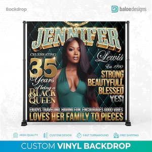 Custom Photo Birthday Backdrop, Party Birthday Backdrop, Step Repeat, Magazine Cover Banner Woman, Event Welcome Sign Printed, Gift for her