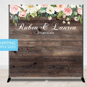 Step and Repeat, Wedding Photo Backdrop, Gold Floral Burgundy Step and Repeat, Wedding Backdrop, Bridal Shower Step and Repeat Rustic Wood
