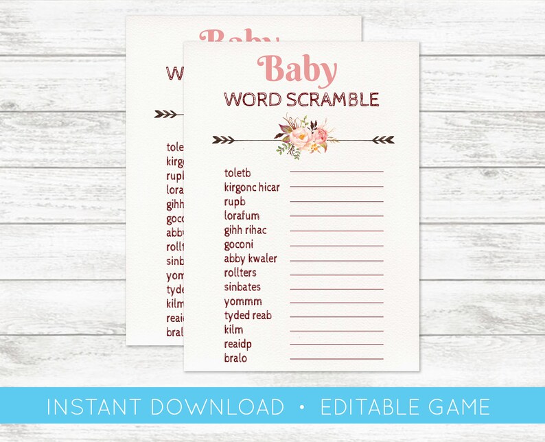 Edit Yourself Baby Shower Game Baby Word Scramble Game Word Etsy