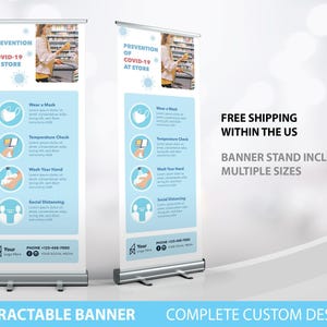 Retractable Banner, Safety Guidelines, Safety Rules, Safety Sign Social Distancing Sign, Stay Safe Sign Business Safety Rules Roll Up Banner