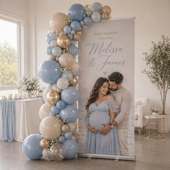 Custom Baby Shower Retractable Banner, Shower Welcome Sign, Maternity Photo Backdrop, Girl Boy Baby Shower Banner Decor, Photo Board