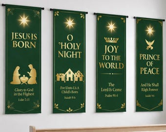 Church Banner Set of 4, Custom Church Banners, Sanctuary Decor, Worship Display, Christmas Winter Decorations, Vinyl or Fabric Banners Bible