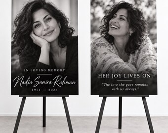 Custom Memorial Signs Set of 2, Celebration of Life Foam Board, Funeral Welcome Sign, Memorial Photo Board, Personalized Funeral Decor