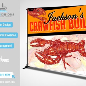 Crawfish Backdrop, Annual Crawfish Boil Party Backdrop Banner, Step and Repeat, Backdrop Banner Crawfish Flyer, Dinner backdrop banner