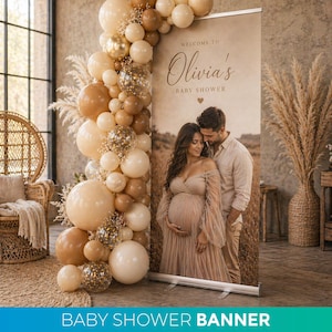 Custom Baby Shower Retractable Banner, Shower Welcome Sign, Maternity Photo Backdrop, Girl Boy Baby Shower Banner Decor, Photo Board image 2