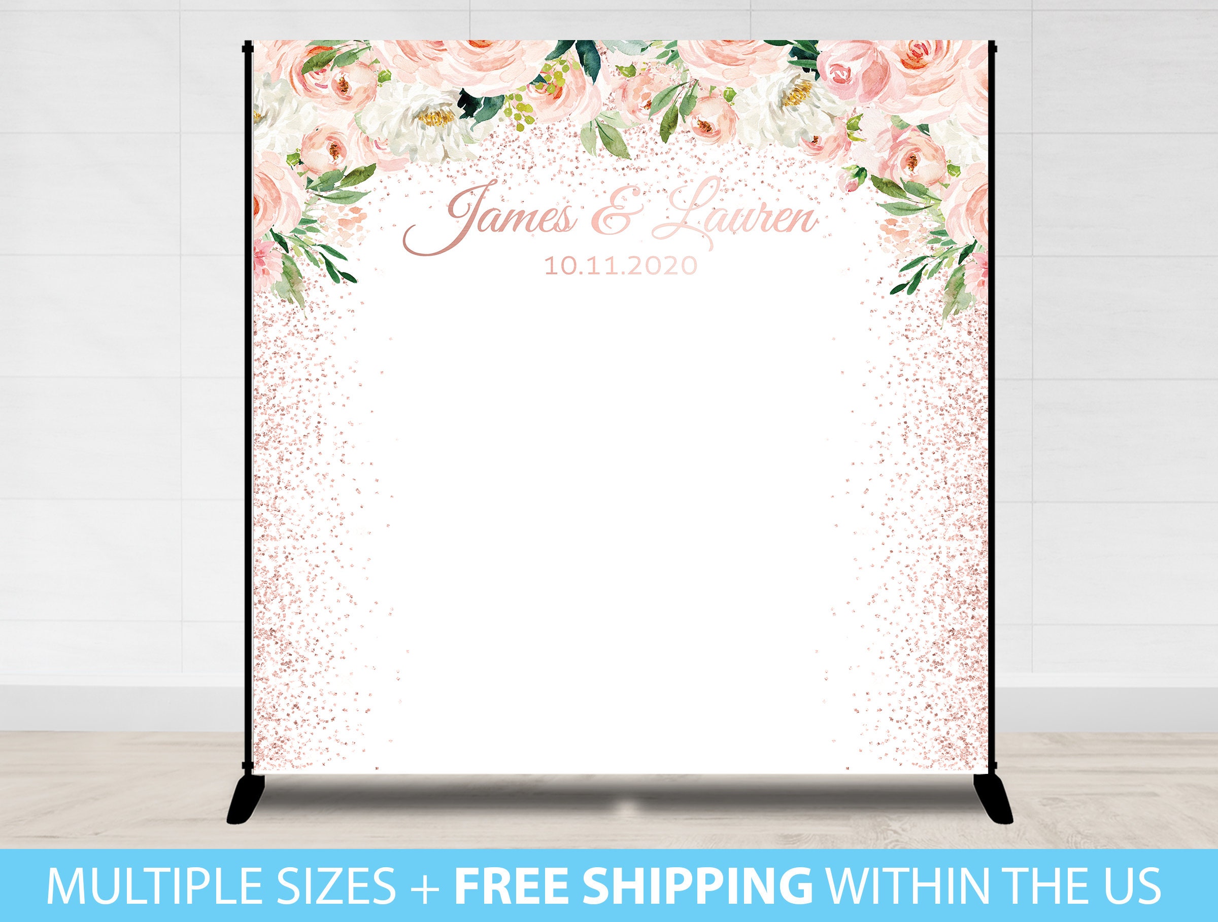 Floral Engagement Personalized Step Repeat Photo Backdrop Floral Engagement Personalized Step Repeat Photo Backdrop