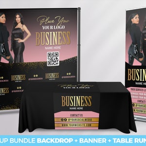 POP UP BUNDLE, Custom Retractable Banner, Backdrop, Table Runner, Pop Up shop, Trade Show Package Roll up Banner Table Throw business bundle