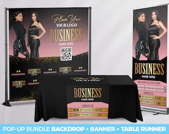 POP UP BUNDLE, Custom Retractable Banner, Backdrop, Table Runner, Pop Up shop, Trade Show Package Roll up Banner Table Throw business bundle