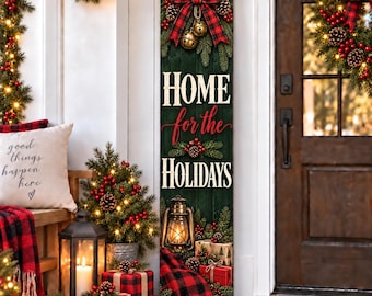 Christmas Porch Sign, Home for the Holidays, Outdoor Welcome Sign, Merry Christmas Porch Leaner, Front Door Decor, Xmas Holiday Welcome Sign