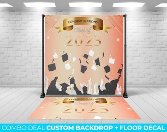 BACKDROP + FLOOR DECAL, Graduation custom backdrop and matching floor decal, Graduation Decor Backdrop Prom floor decal Banner Class of 2023