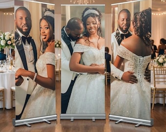 Wedding Combo Banner Set, 3 Retractable Banner, Custom Wedding Banner, Reception Decor, Seating Sign, Welcome Banner, Wedding Photo Backdrop