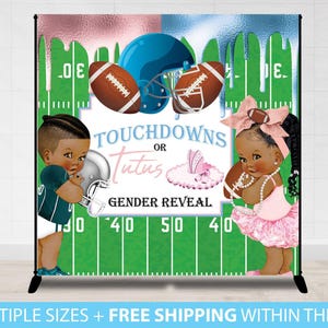 Gender Reveal Baby Shower Touchdowns and Tutus, Team boy Team Girl Football Backdrop Baby shower Party Footballs Tutus Cheer bows backdrop