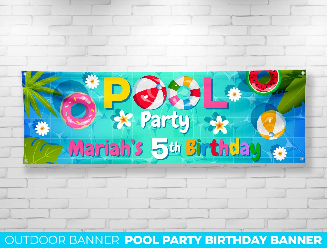 Birthday Pool Party Custom Banner, Vinyl Banner, Birthday Backdrop