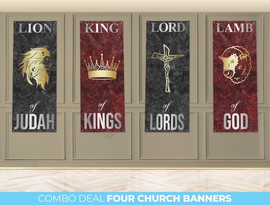Set of 4 Church Banners, Sanctuary Banners, Mission Worship, Church
