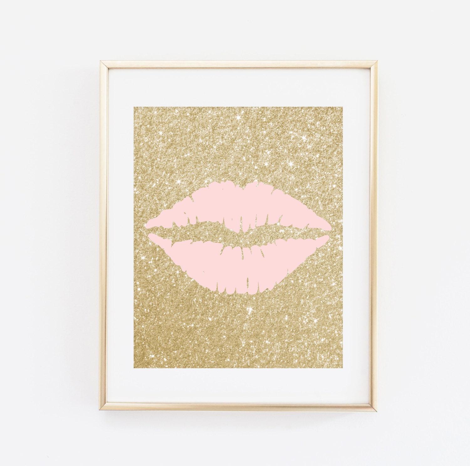Pink Lips Printable Wall art Gold Glitter Girly Art Etsy