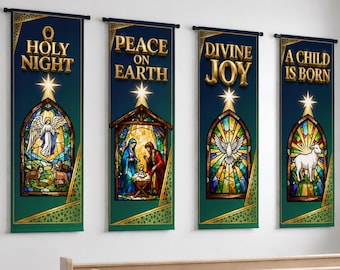 Church Banner Set of 4, Custom Church Banners, Sanctuary Decor, Worship Display, Christmas Winter Decorations, Vinyl or Fabric Banners Bible