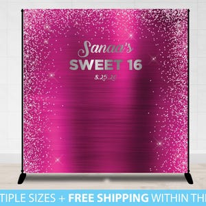 Sweet 16, Birthday Backdrop Banner, Fuchsia Glitter Step and Repeat, 8X8 Photo Booth backdrop, Sweet 16 Banner, Backdrop Birthday decor