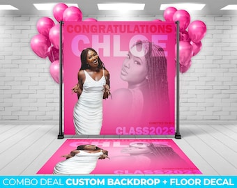 BACKDROP + FLOOR DECAL, Graduation custom backdrop and matching floor decal, Graduation Decor Backdrop Prom floor decal Banner Class of 2023
