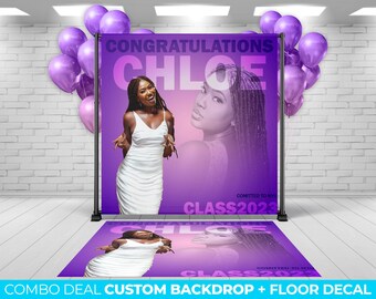 BACKDROP + FLOOR DECAL, Graduation custom backdrop and matching floor decal, Graduation Decor Backdrop Prom floor decal Banner Class of 2023